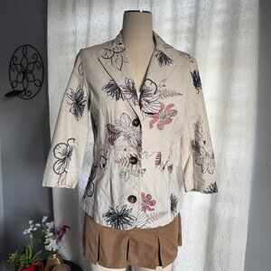Vintage Embroidered Floral Blazer With 3/4 Sleeves